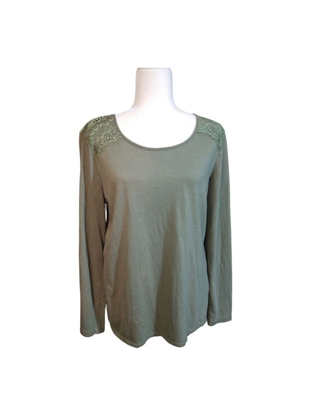 Chico's Lillian Lace Fatique Yoke Knit Top Sz 2 Large